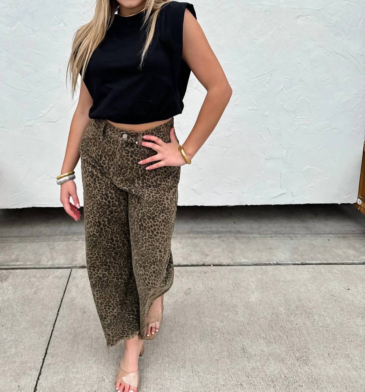 Blakeley - Cheetah Print Barrel Leg Jeans