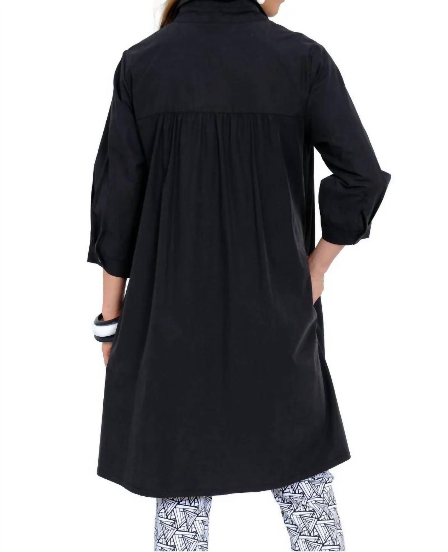 Lior - Cherry Solid Button Front Tunic Dress