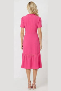 Maggy London - Ruffle Mock Neck Midi Dress