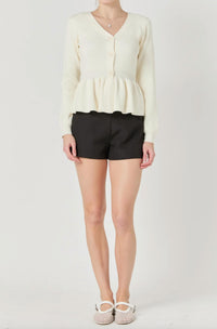 English Factory Peplum Knit Long Sleeve Vest in cream - women's sweater