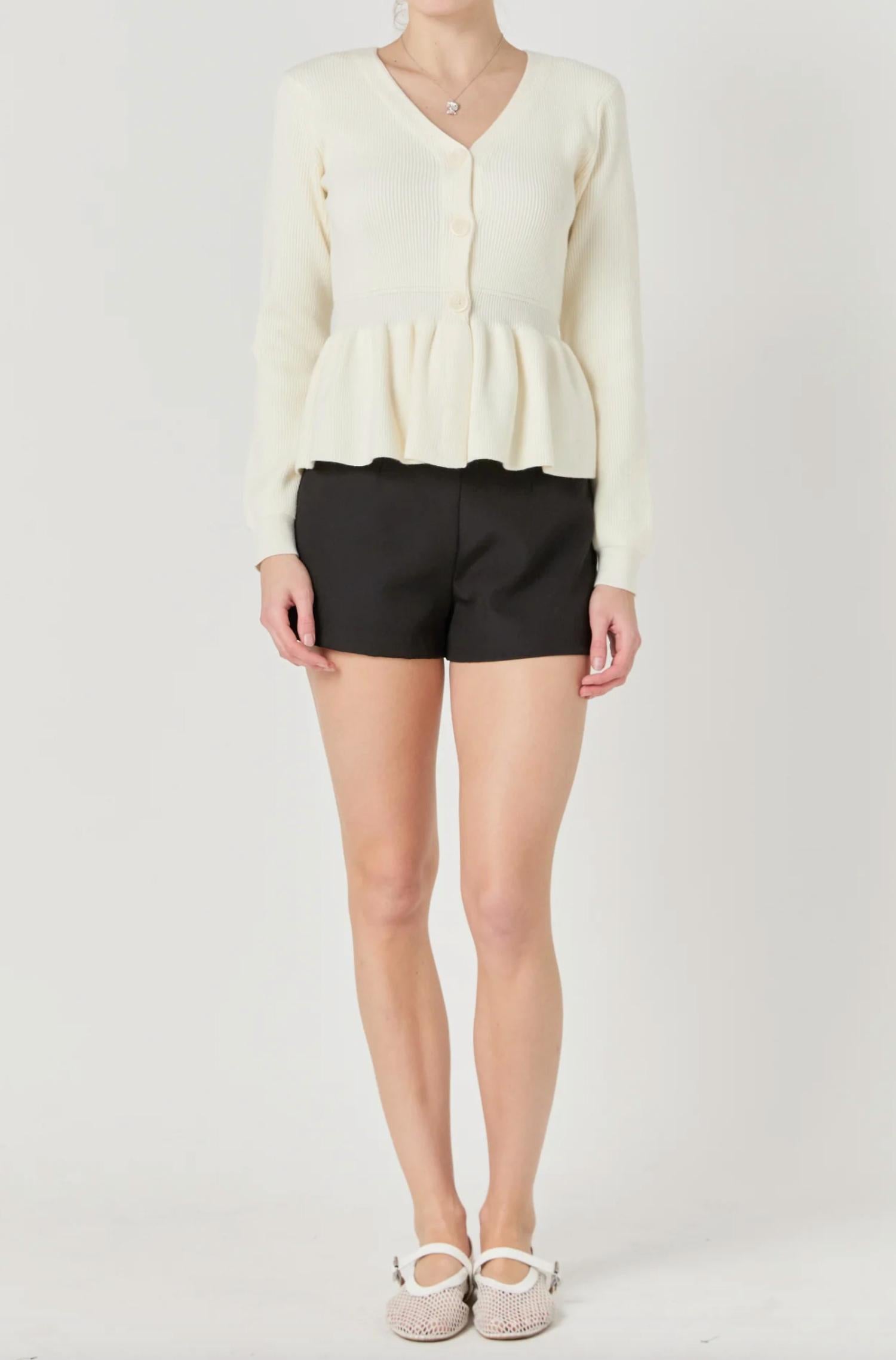 English Factory Peplum Knit Long Sleeve Vest in cream - women's sweater