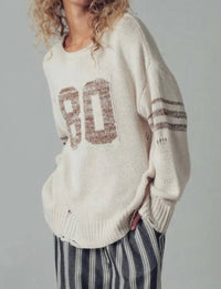 Urban Daizy - Varsity 80 Distressed Knit Pullover Sweater