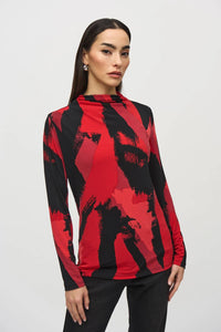 Joseph Ribkoff - Silky Knit Abstract Print Mock Neck Top