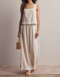Forte - Embroidered Square Neck Tank And Wide Leg Pants Set