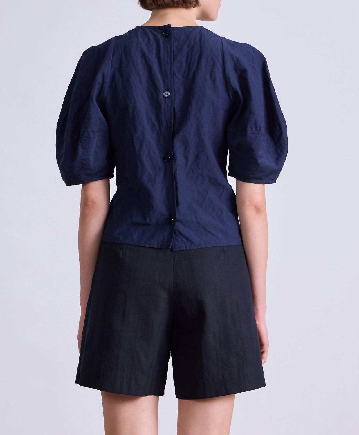 APIECE APART Lino Top in navy - women's blouse - detail view