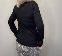 ariella Ring Detail Long sleeve Top in black - women's long sleeve top - detail view