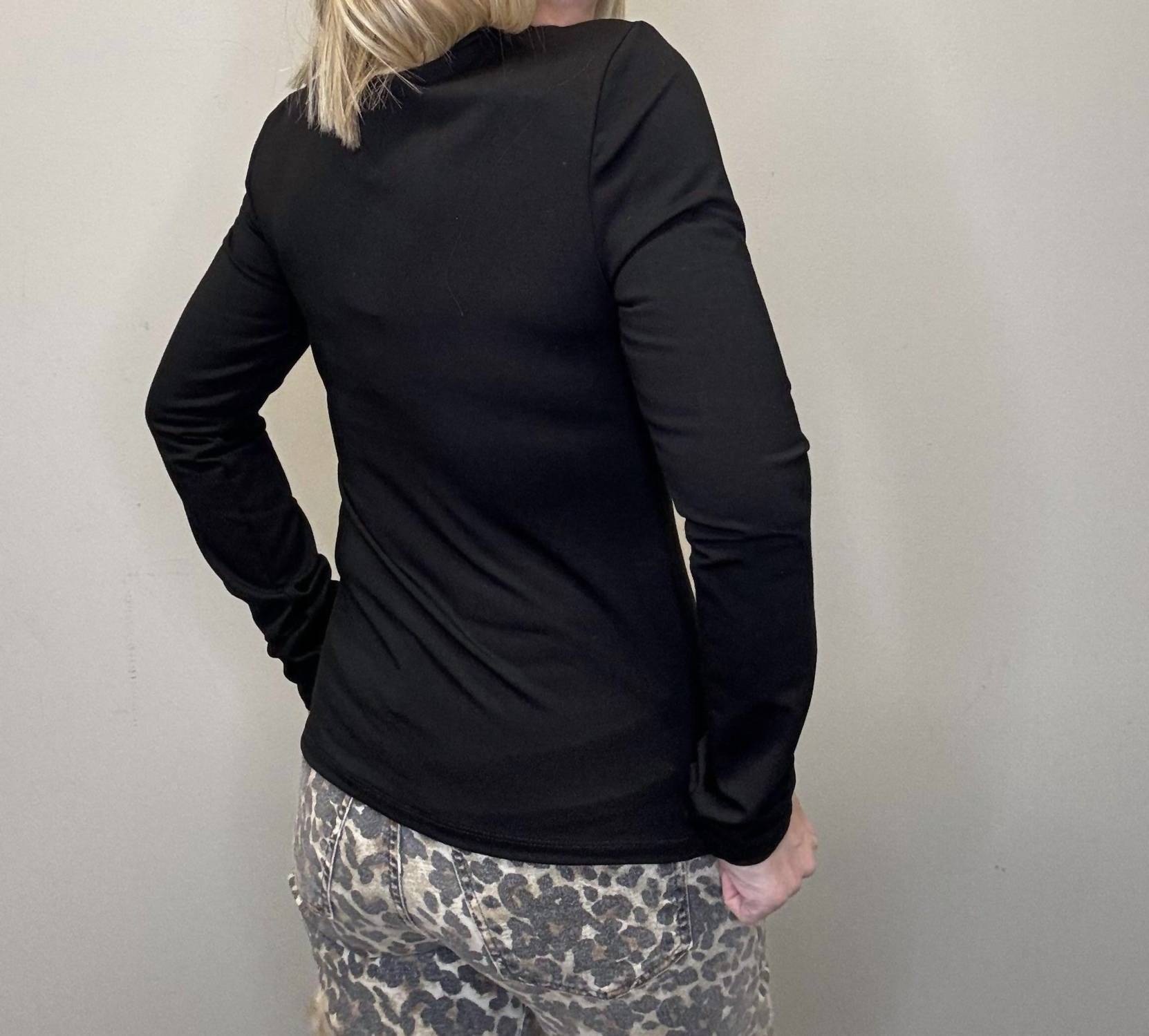 ariella Ring Detail Long sleeve Top in black - women's long sleeve top - detail view