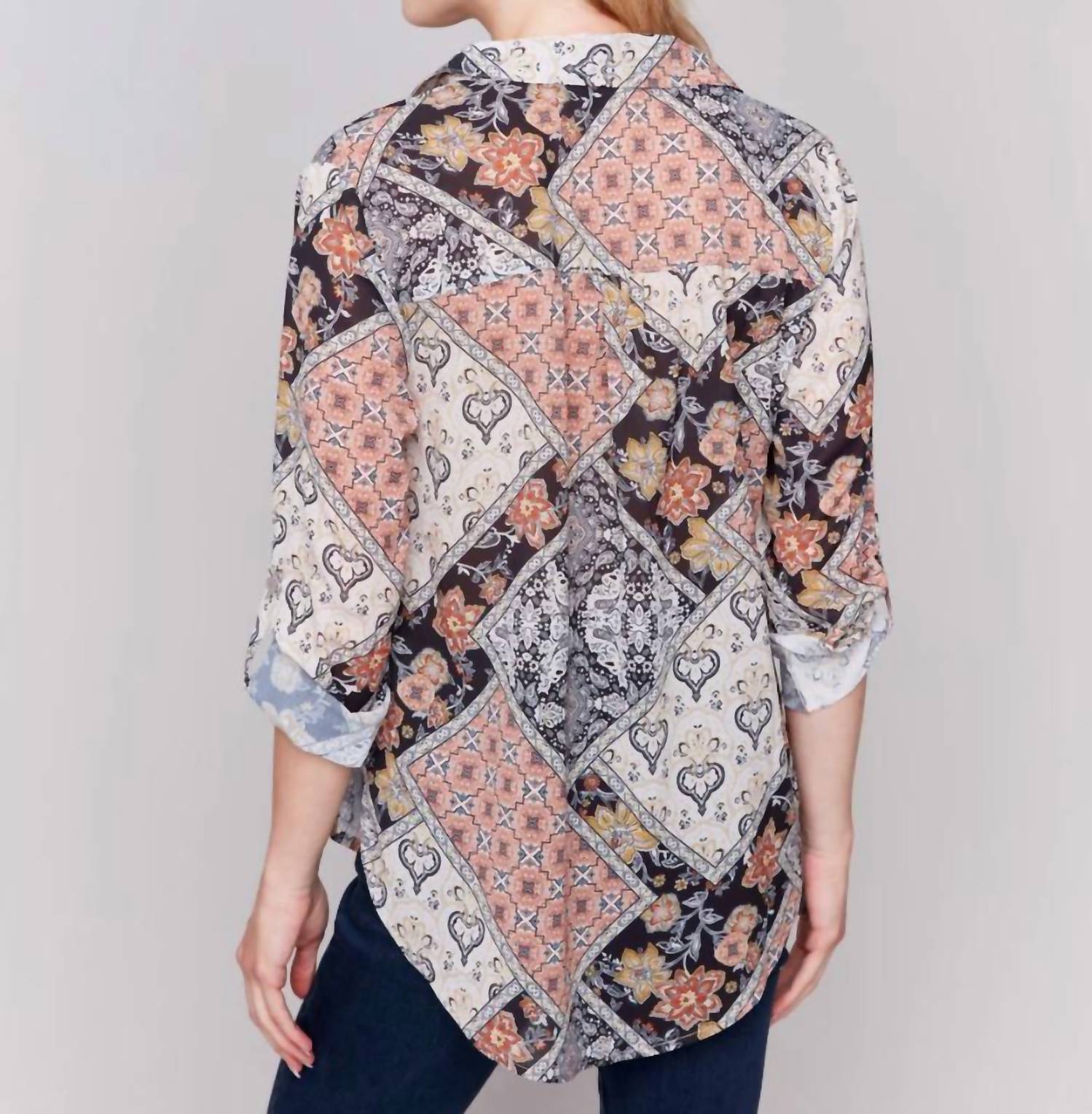 Charlie B - Paisley Button Three Quarter Sleeve Blouse