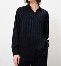 FRNCH Carla ribbed blouse in noir - women's long sleeve top
