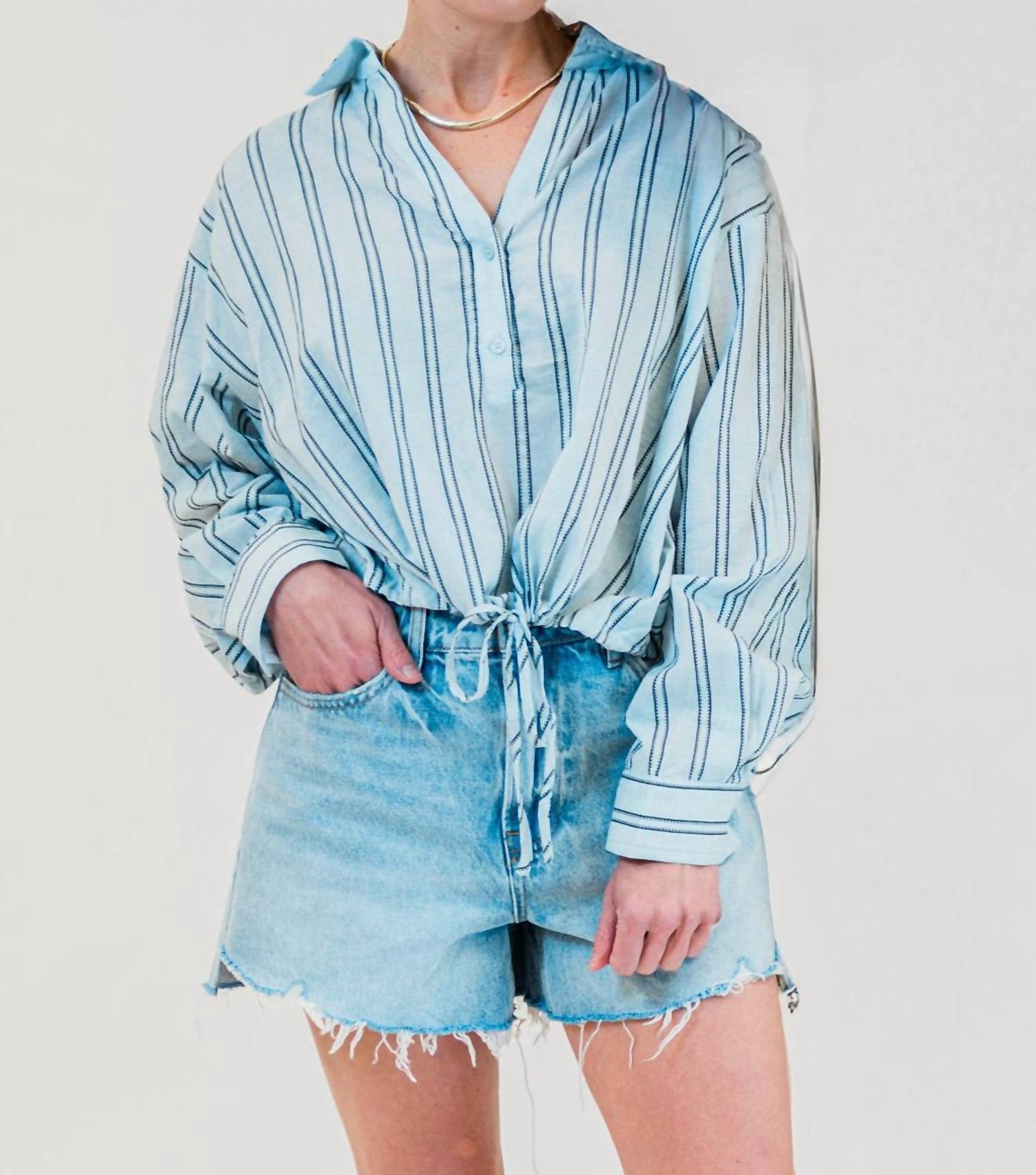 KLd. Signature Connor Linen Striped Top in blue brown - women's shirt