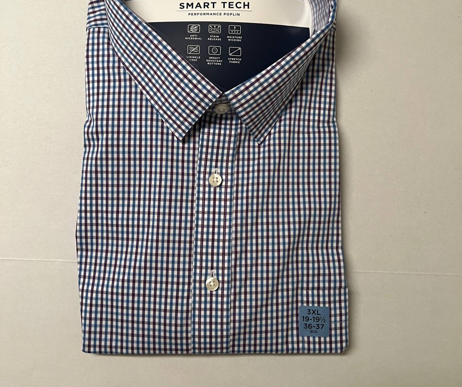 Stafford - Men's Plum Checked Smart Tech Performance Poplin Shirt