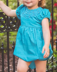 THE PROPER PEONY London Scalloped Bubble Dress in blue - kids' dress - detail view