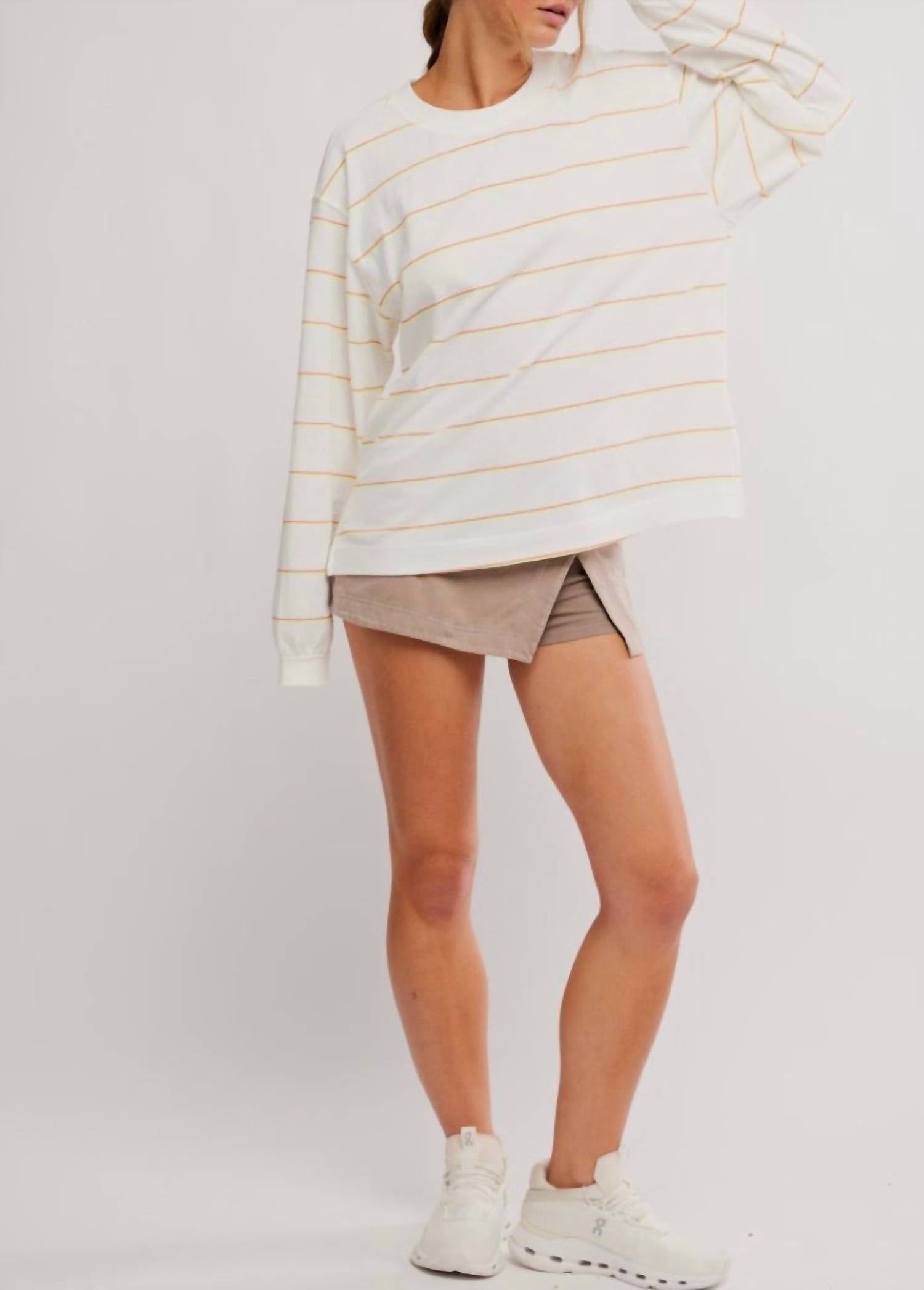 Free People Printed Hustle Layer Awning Long Sleeve Top in striped ivory - women's long sleeve top