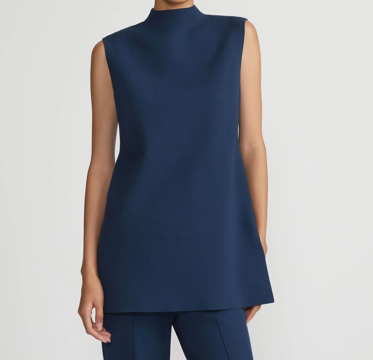 Lafayette 148 Responsible Matte Crepe Mockneck Tunic in lido blue - women's shirt