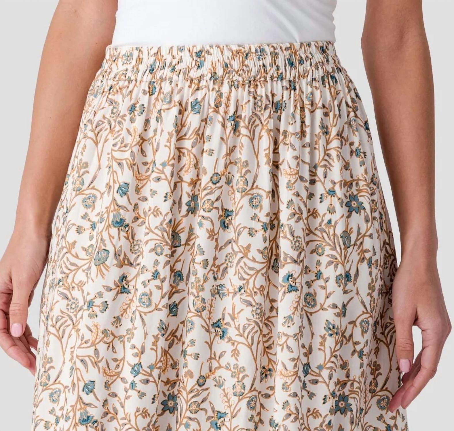 ELAN Whimsy Print Maxi Skirt in blue - women's skirt - detail view