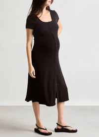Hatch Softest Rib Nursing Tank Midi Dress in black - women's dress