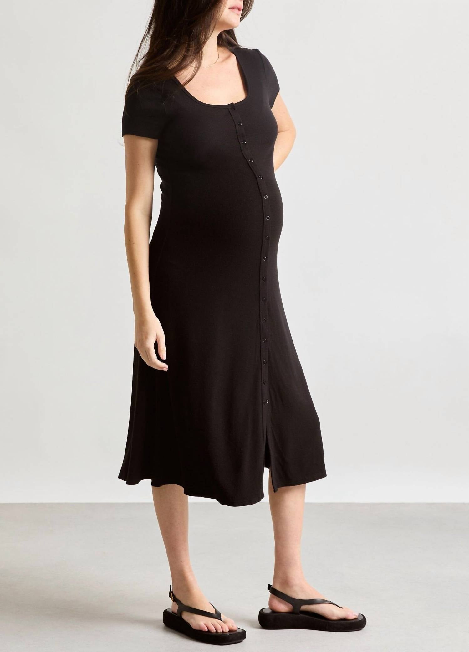 Hatch Softest Rib Nursing Tank Midi Dress in black - women's dress