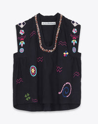 ALIX OF BOHEMIA Nehru Slub Embroidered Top in black - women's blouse - view 5