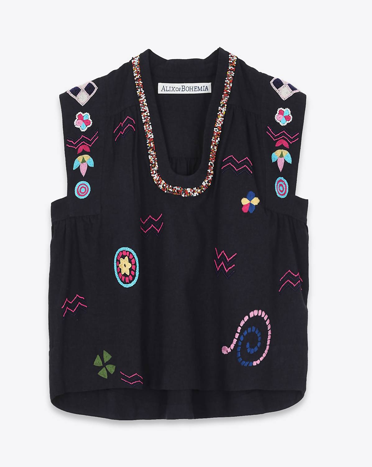 ALIX OF BOHEMIA Nehru Slub Embroidered Top in black - women's blouse - view 5