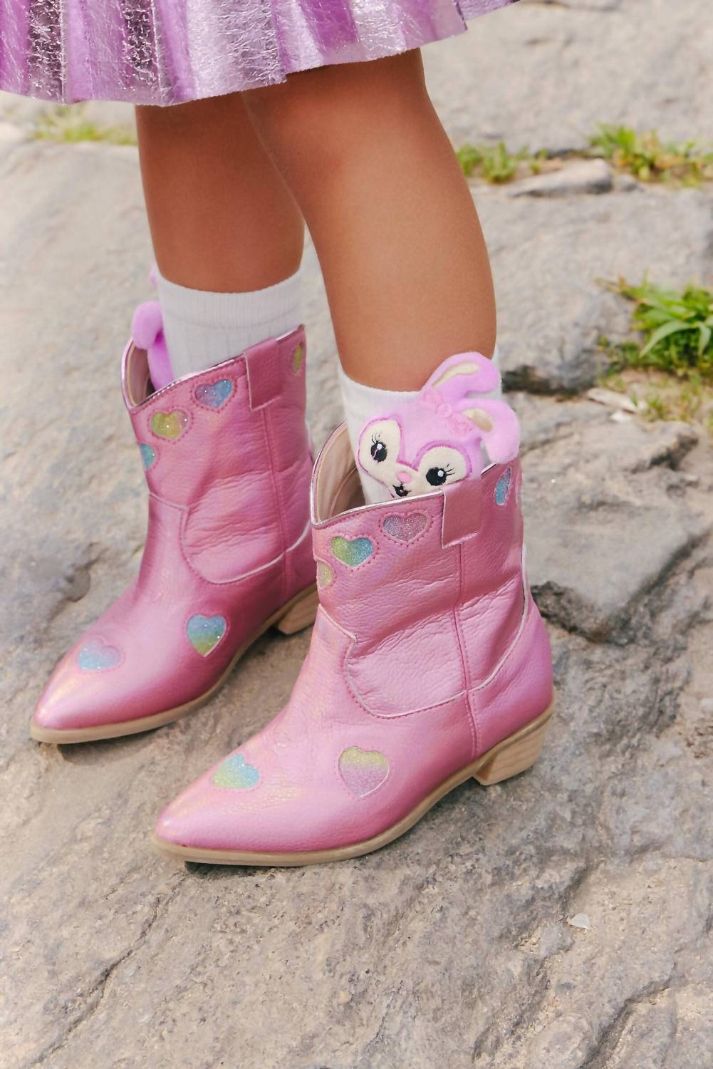 Lola + The Boys - Girls Iridescent Heart Cowgirl Boots