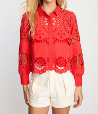 CABALLERO Emmie Eyelet Top in poppy red - women's shirt