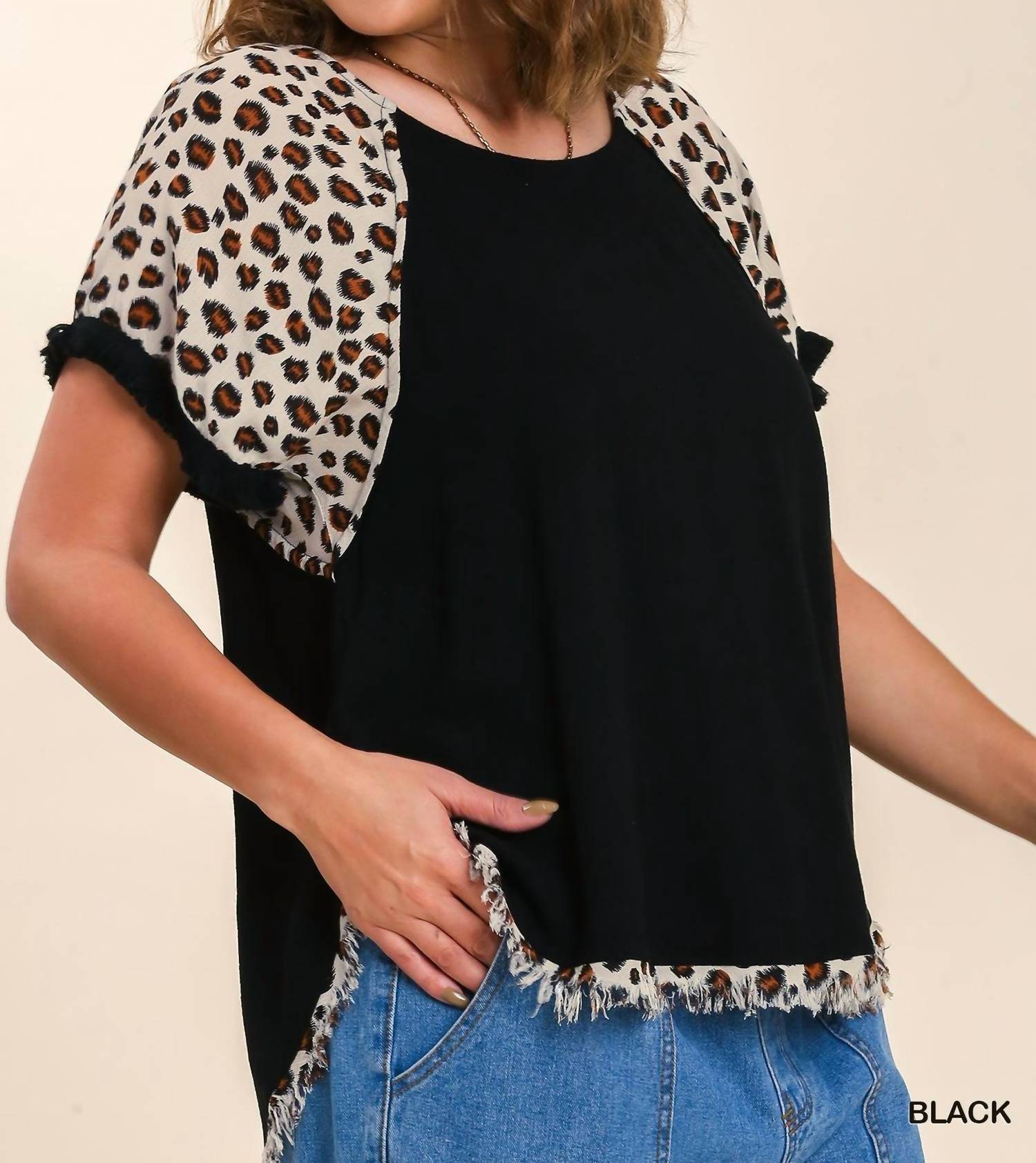 Posh - High Low Hem Short Sleeve Animal Print Top - Plus