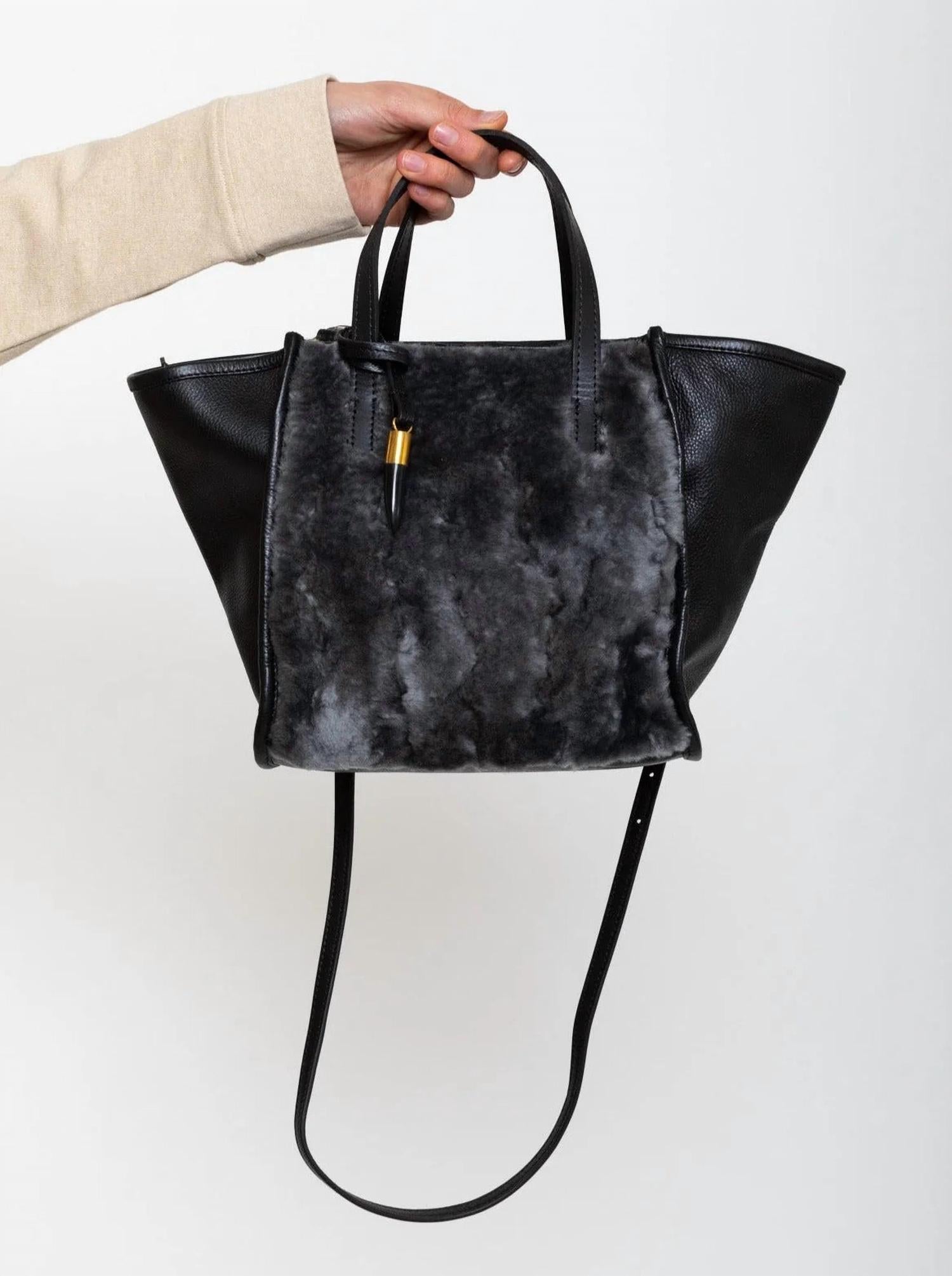 KEMPTON & Co. Stone Shearling Mini Tote - women's bag