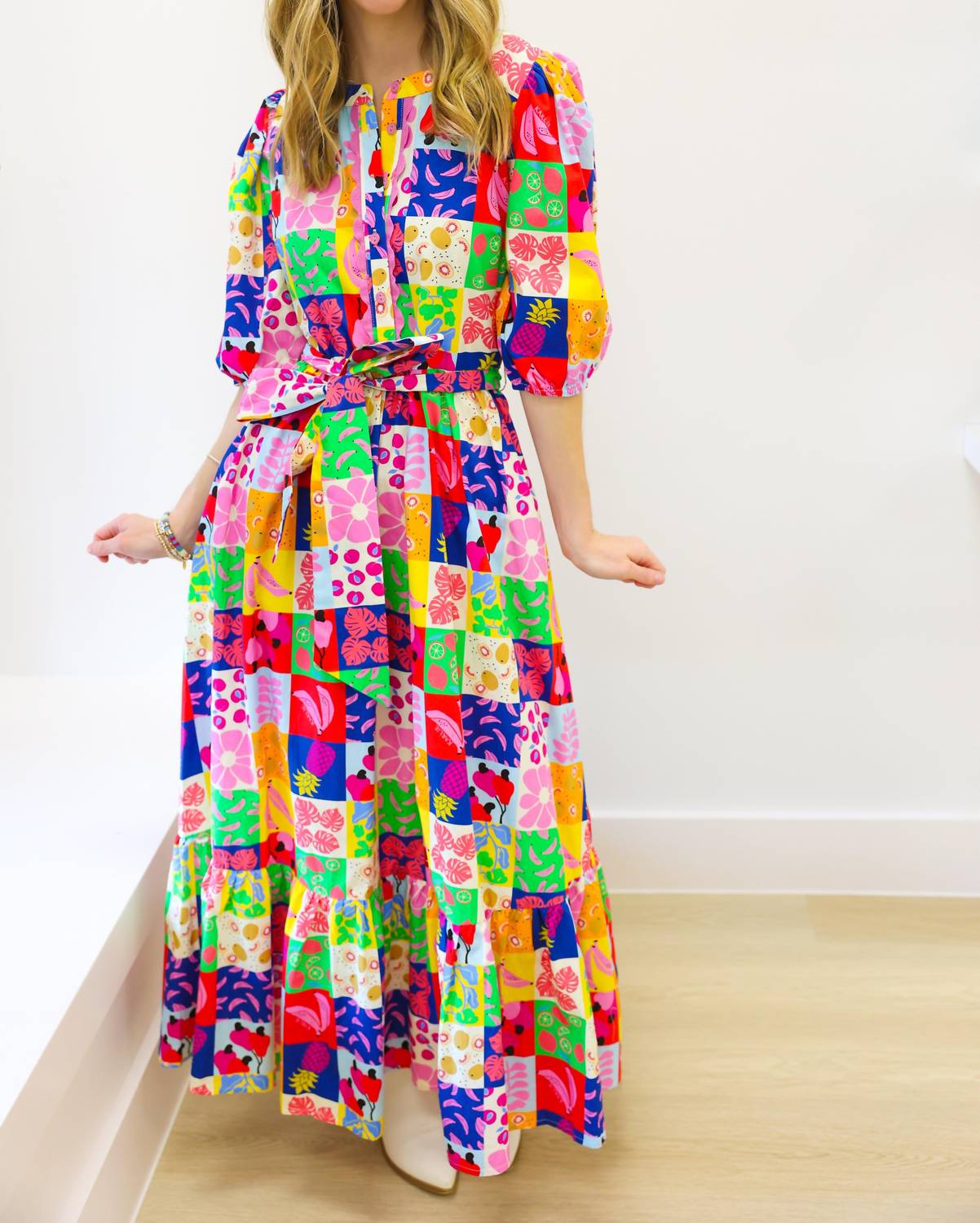 Karlie - Fruit Quilt Ric Rac Tier Maxi Dress