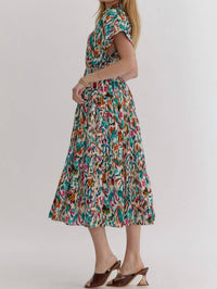 Entro - Satin V-neck Collared Midi Dress