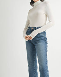 Fun 2 Fun Basic Turtleneck Knit Top in ivory - women's long sleeve top - alternate view