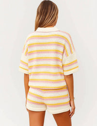 Sweetkama - July Stripe Color Block Knit Top & Shorts Set