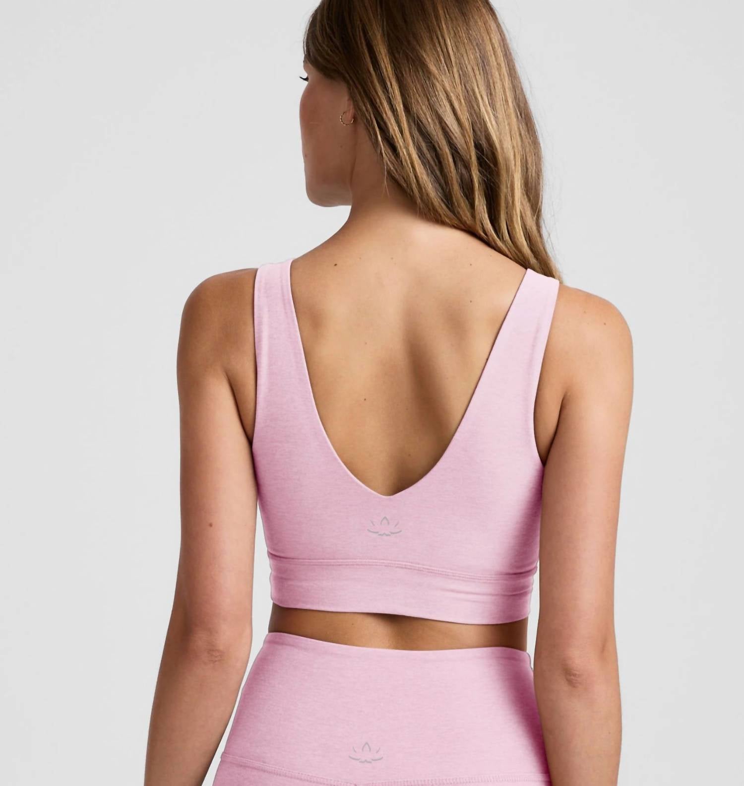 BEYOND YOGA Spacedye Long Line Bra in pink - women's intimate - detail view