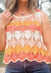 Hem & Thread - Open Crochet Color Block Tank