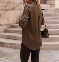 CHOKLATE PARIS Léa Satin Shirt in khaki - women's long sleeve top - detail view