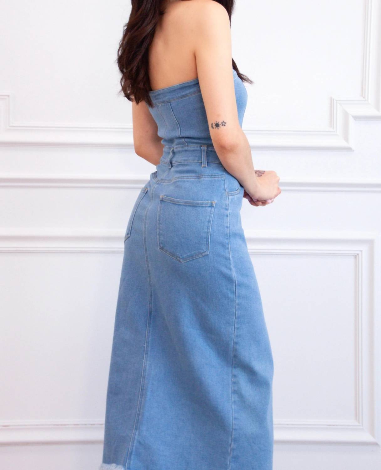 The Vintage Shop - Sadie Strapless Denim Midi Dress