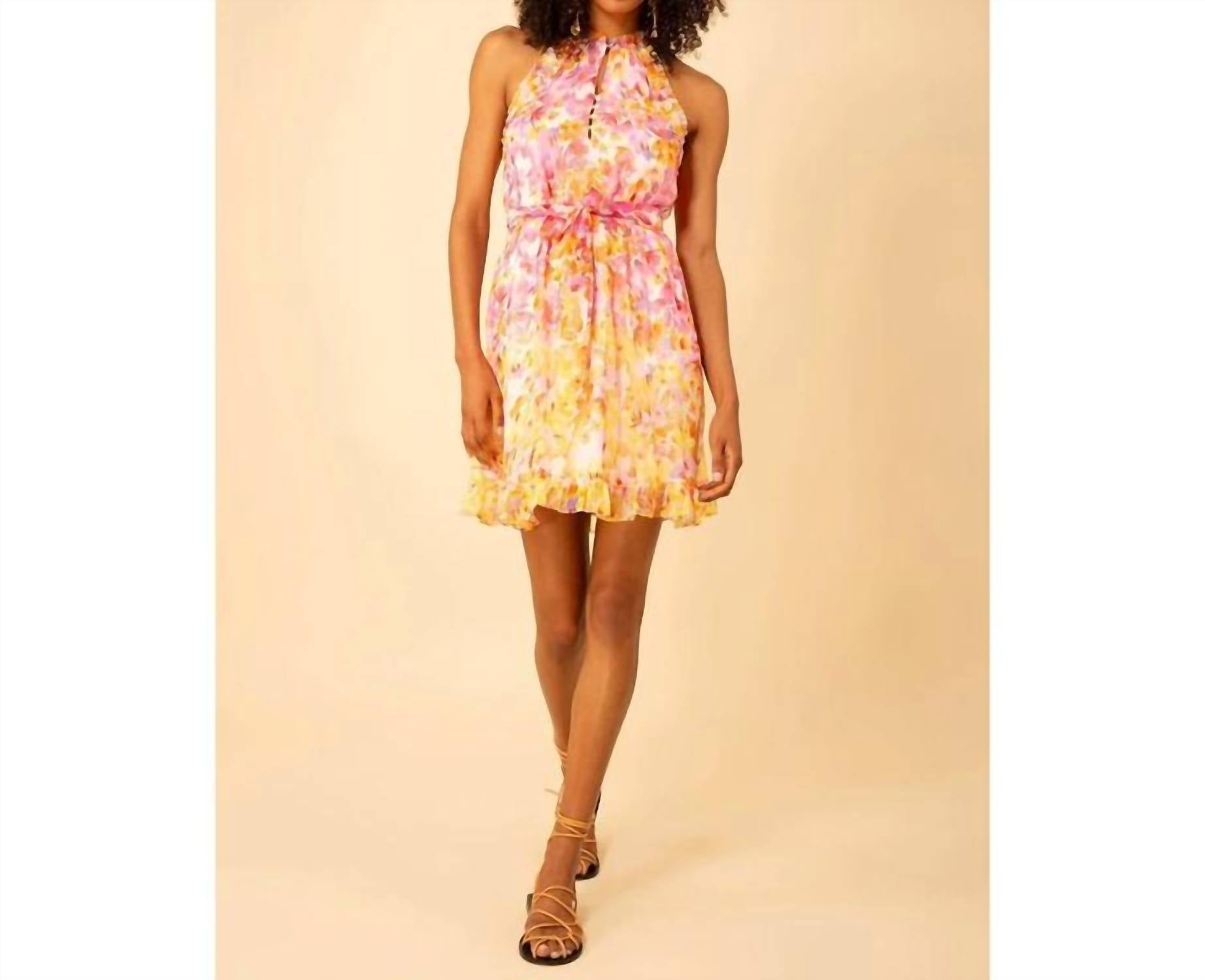 HALE BOB Print Halter Frill Trim Dress in pink - women's dress
