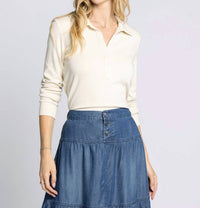 Thread & Supply Lucy Collared Top in off white - women's long sleeve top