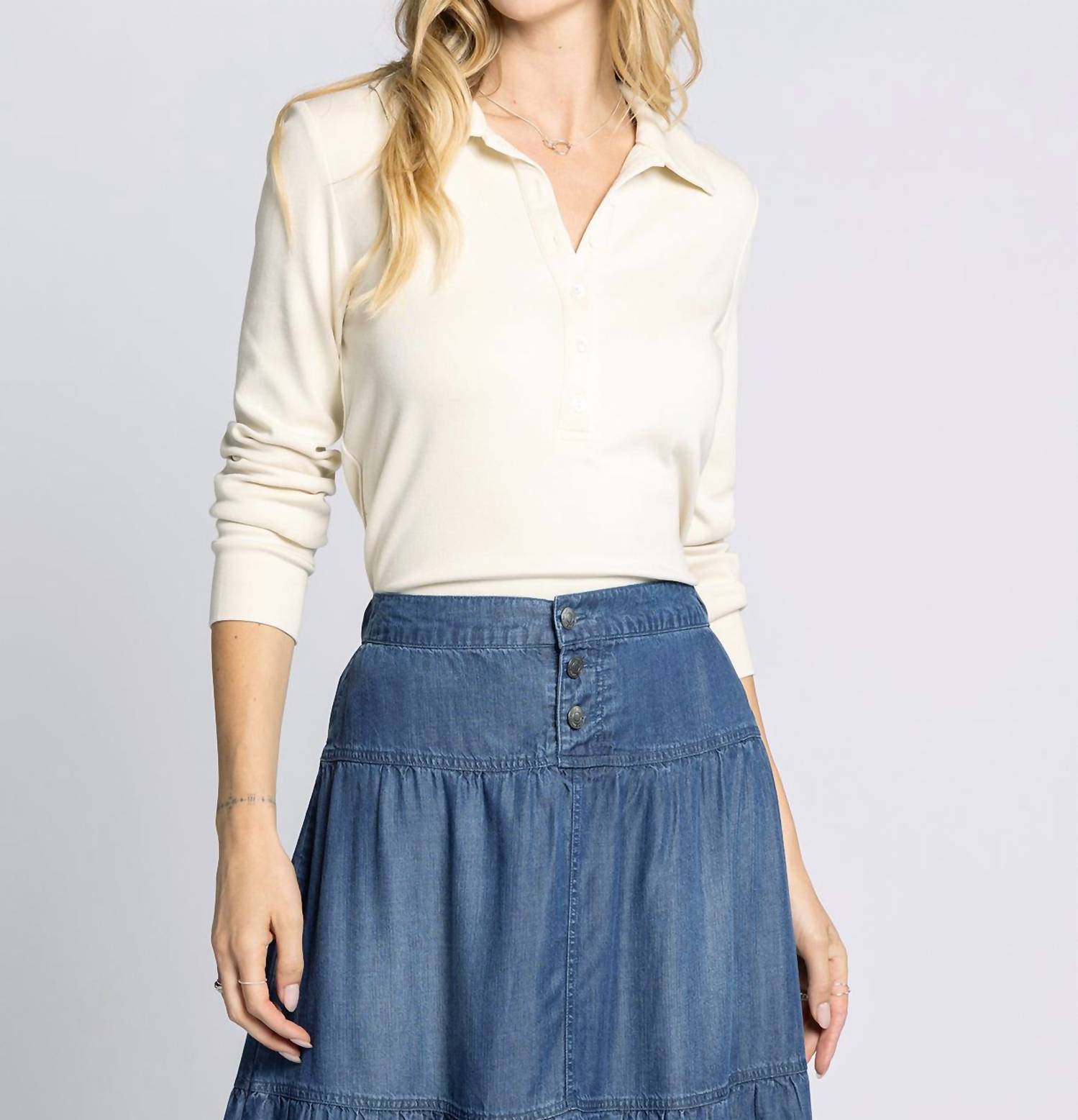 Thread & Supply Lucy Collared Top in off white - women's long sleeve top