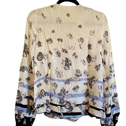 Mystree - Women's Blouse Top Wrap Floral Cottage Boho Tassel Tie