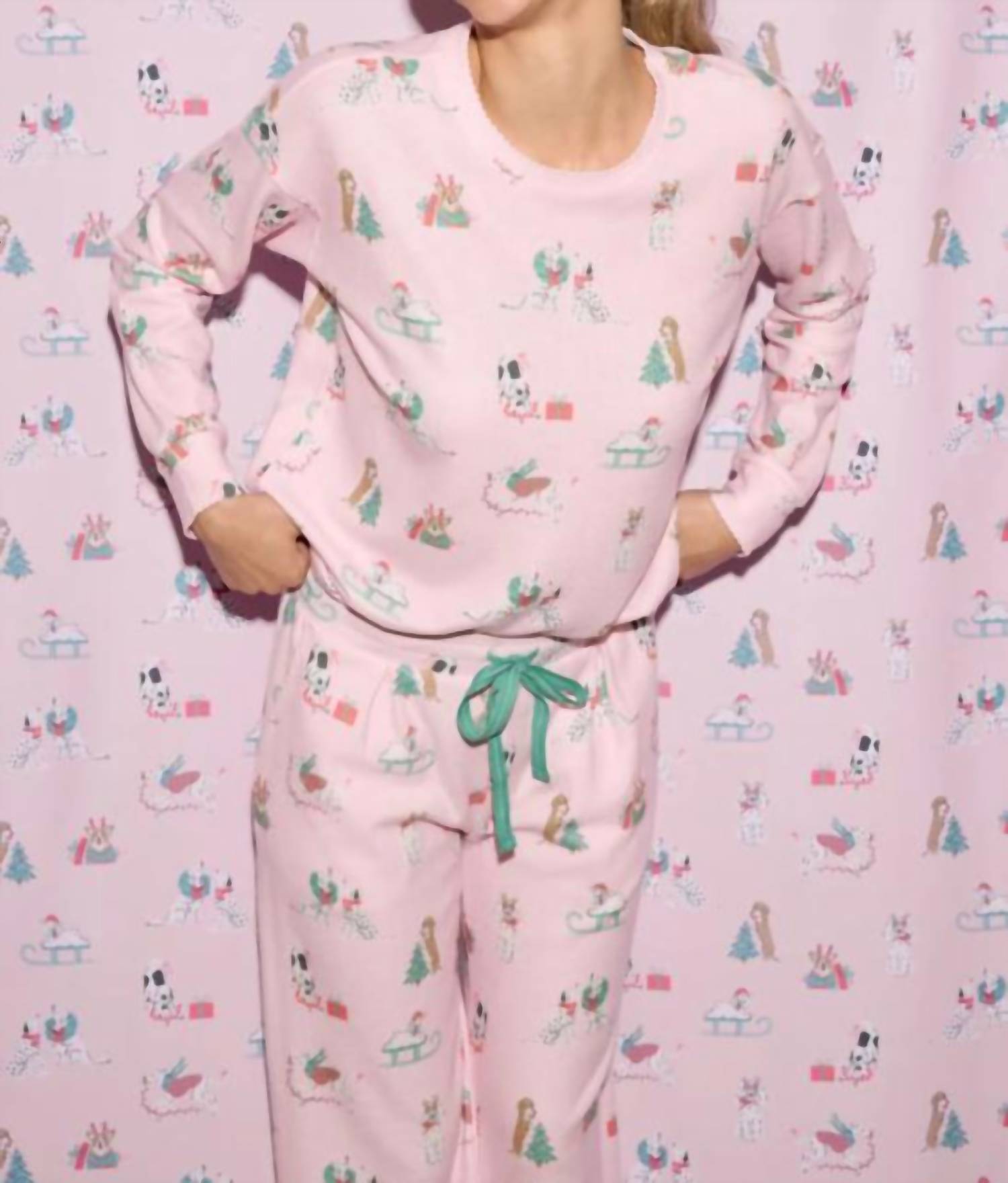PJ Salvage Peace And Pawlidays Dog Print Pants Set in pink - women's sleepwear - view 5