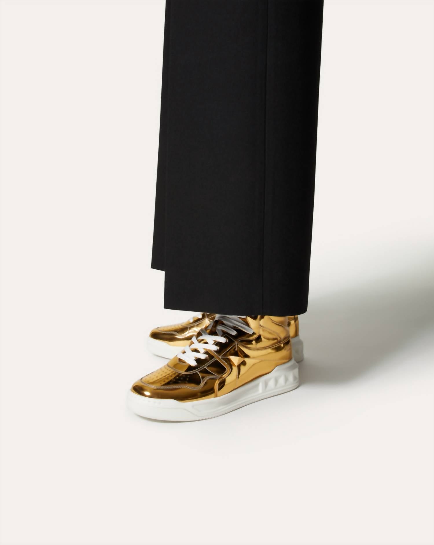 Valentino - Men's Stud Mirror Effect Synthetic Fiber Mid-top Sneakers