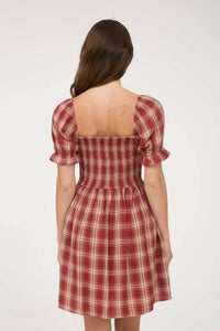 Blu Pepper - Plaid Laid Smocked Puff Sleeve Mini Dress