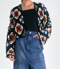 ELAN Crochet Cardigan Sweater in multi colored - women's cardigan
