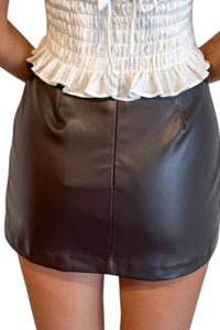 Olivaceous - Vegan Leather Skirt with Shorts