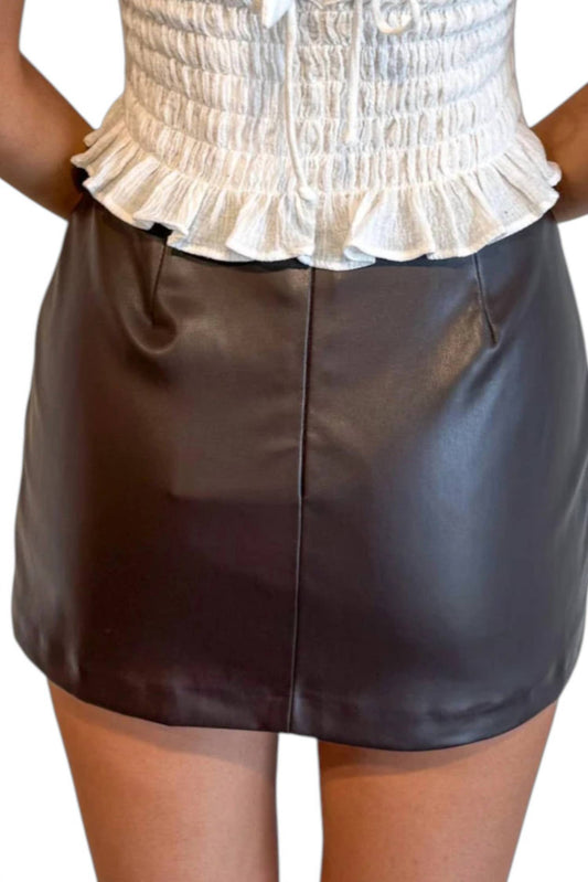 Olivaceous - Vegan Leather Skirt with Shorts