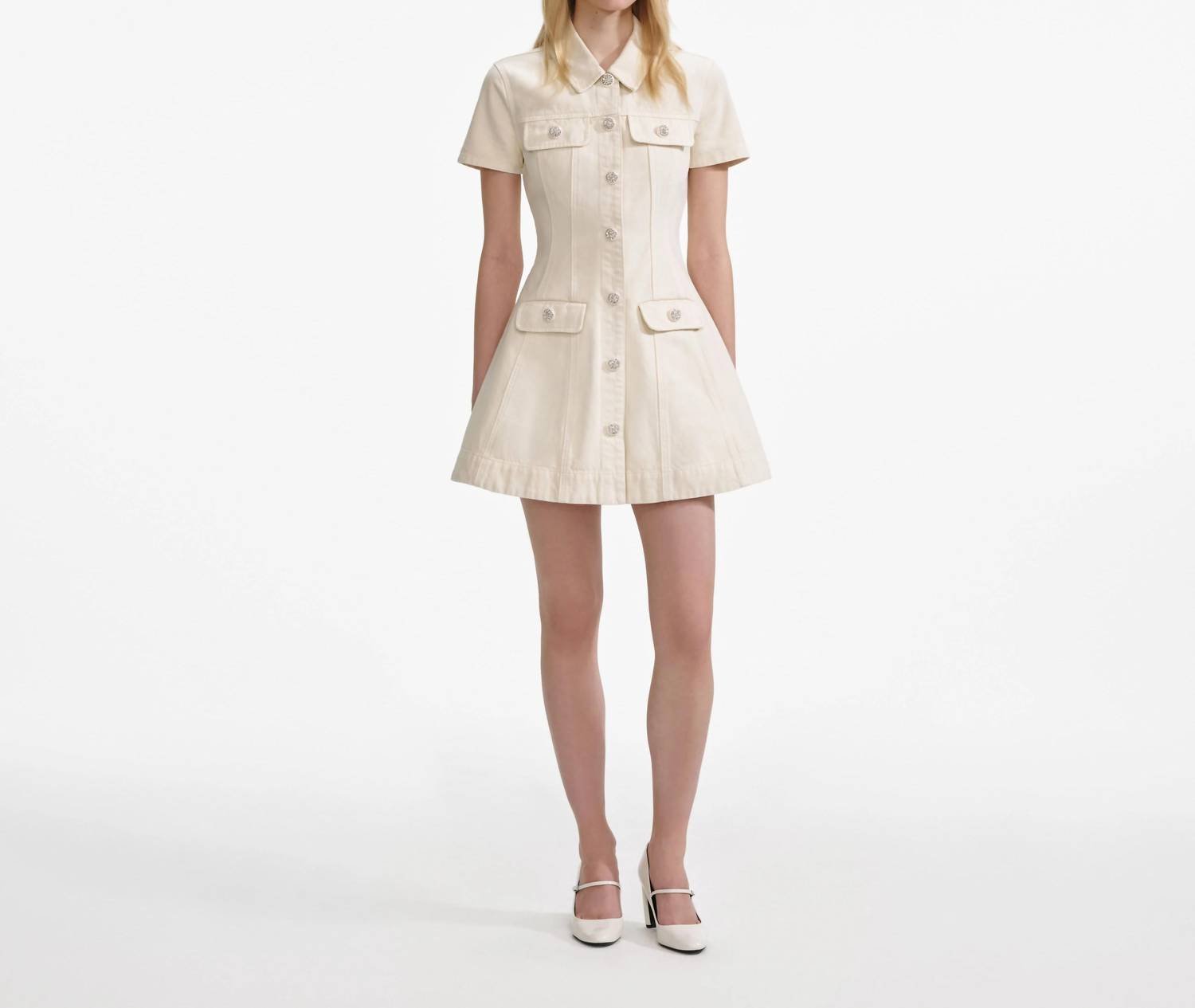Self-Portrait - Collared Denim Mini Dress