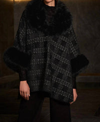 Joseph Ribkoff - Plaid Print Faux Fur Poncho