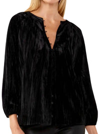 Lovestitch - Velvet Button Front V Neck Blouse