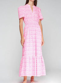 Vilagallo Leila Ikat Dress in neon pink - women's dress