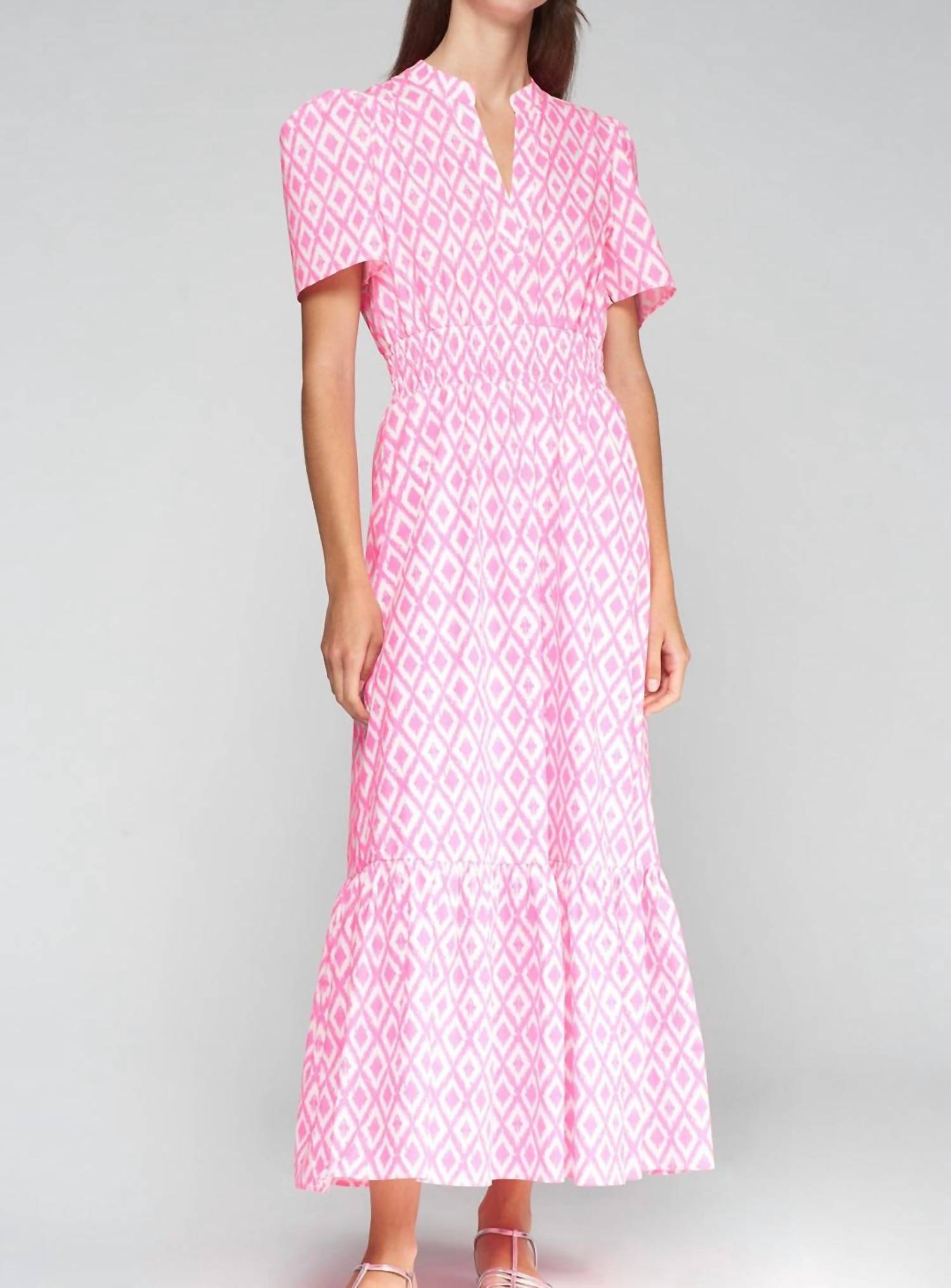 Vilagallo Leila Ikat Dress in neon pink - women's dress